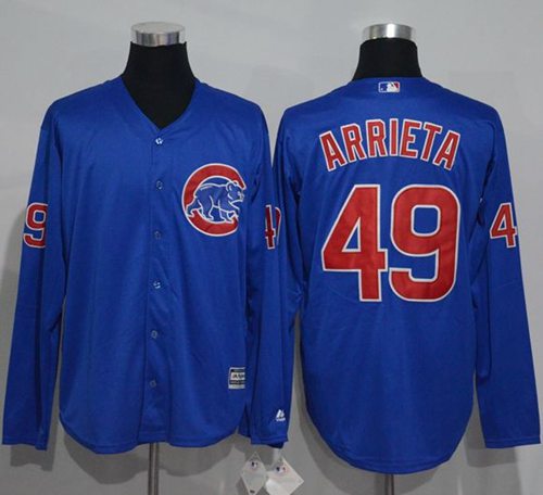Cubs #49 Jake Arrieta Blue New Cool Base Long Sleeve Stitched MLB Jersey - Click Image to Close